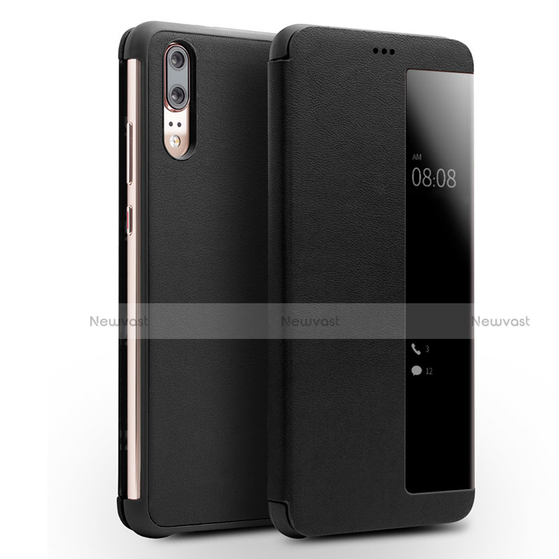 Leather Case Stands Flip Cover L01 Holder for Huawei P20 Black