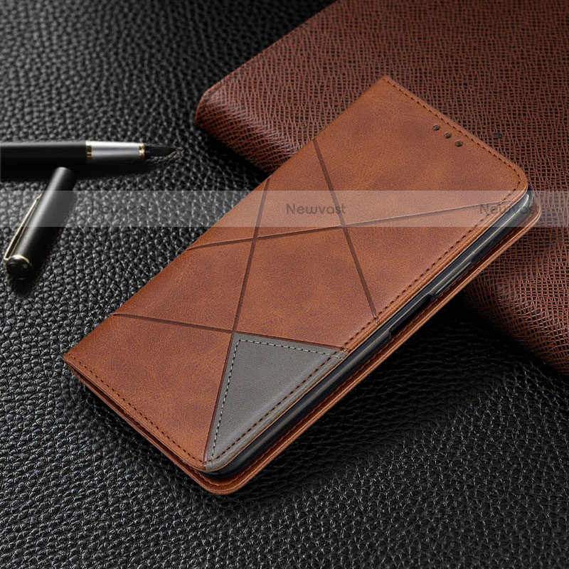 Leather Case Stands Flip Cover L01 Holder for LG G8X ThinQ Brown