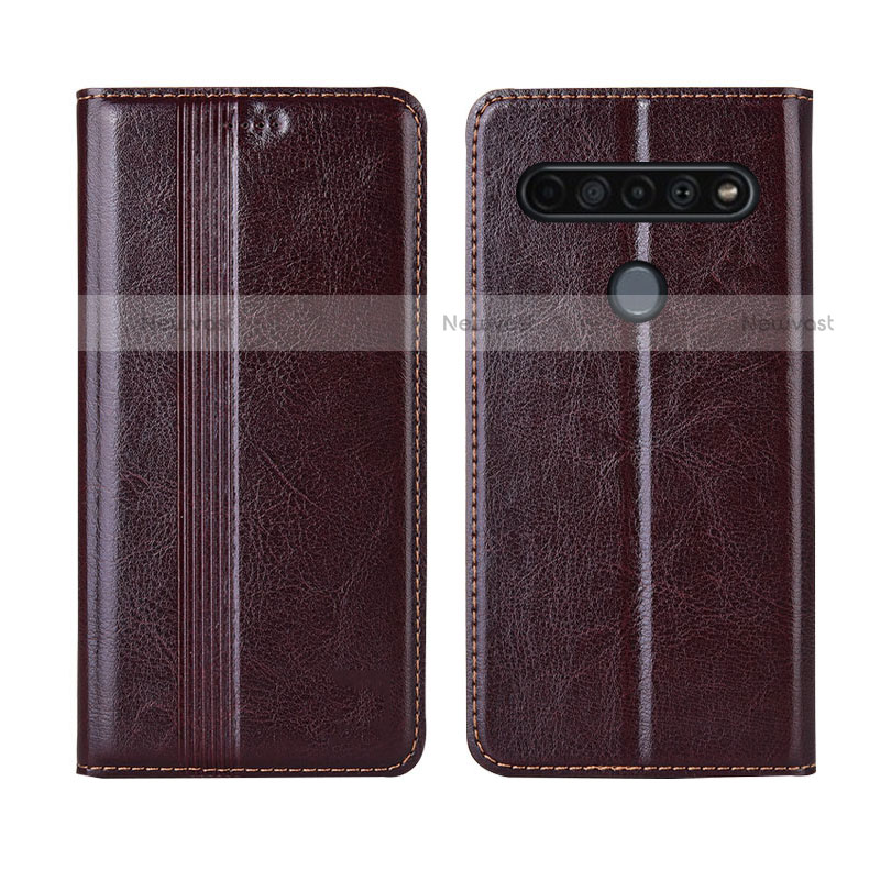 Leather Case Stands Flip Cover L01 Holder for LG K41S Brown