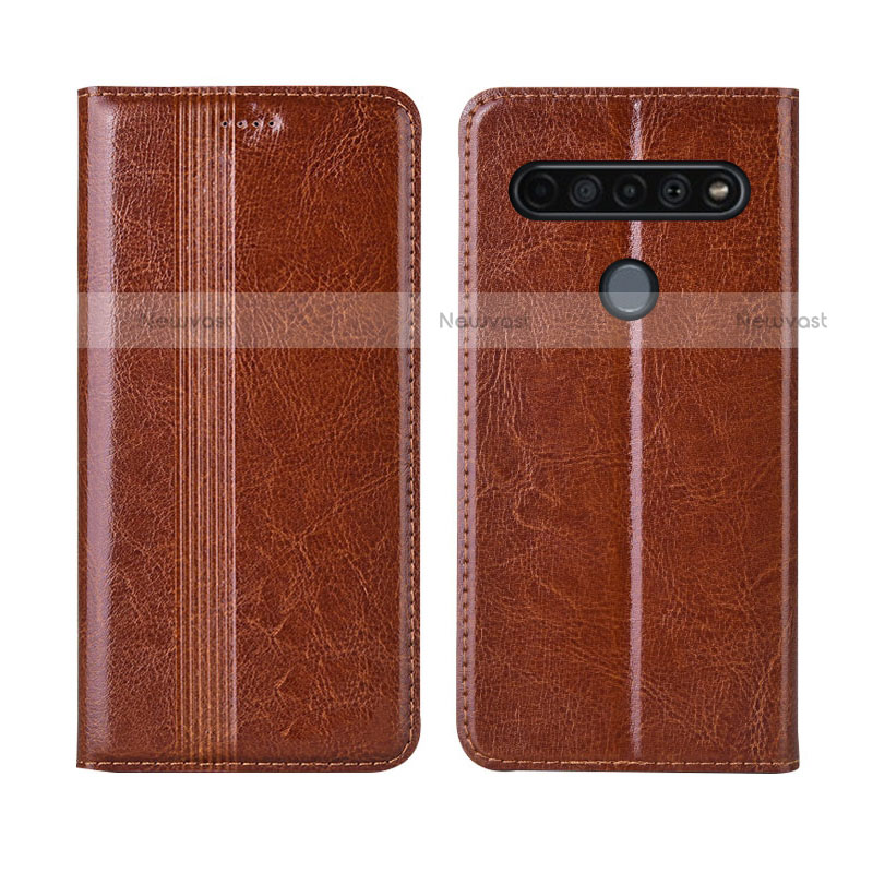 Leather Case Stands Flip Cover L01 Holder for LG K41S Light Brown