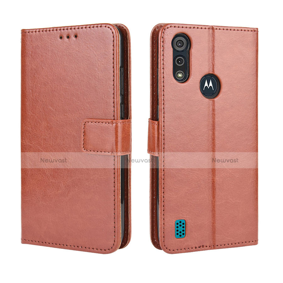 Leather Case Stands Flip Cover L01 Holder for Motorola Moto E6s (2020) Brown