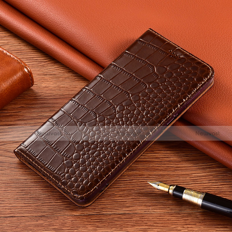 Leather Case Stands Flip Cover L01 Holder for Motorola Moto E7 Plus Brown