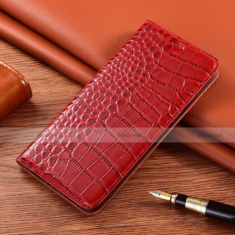 Leather Case Stands Flip Cover L01 Holder for Motorola Moto E7 Plus Red