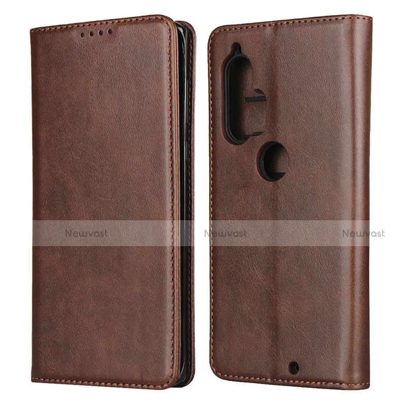 Leather Case Stands Flip Cover L01 Holder for Motorola Moto Edge Plus Brown