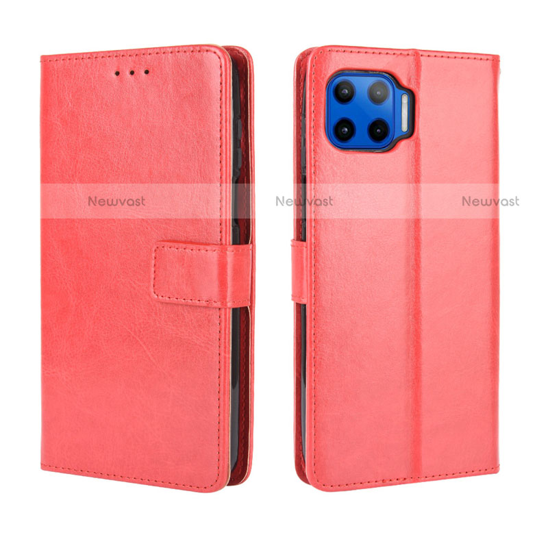 Leather Case Stands Flip Cover L01 Holder for Motorola Moto G 5G Plus Red