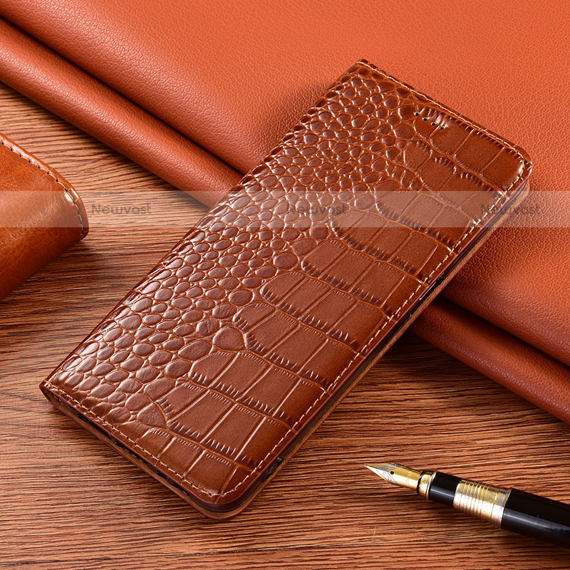 Leather Case Stands Flip Cover L01 Holder for Motorola Moto G9 Play Light Brown