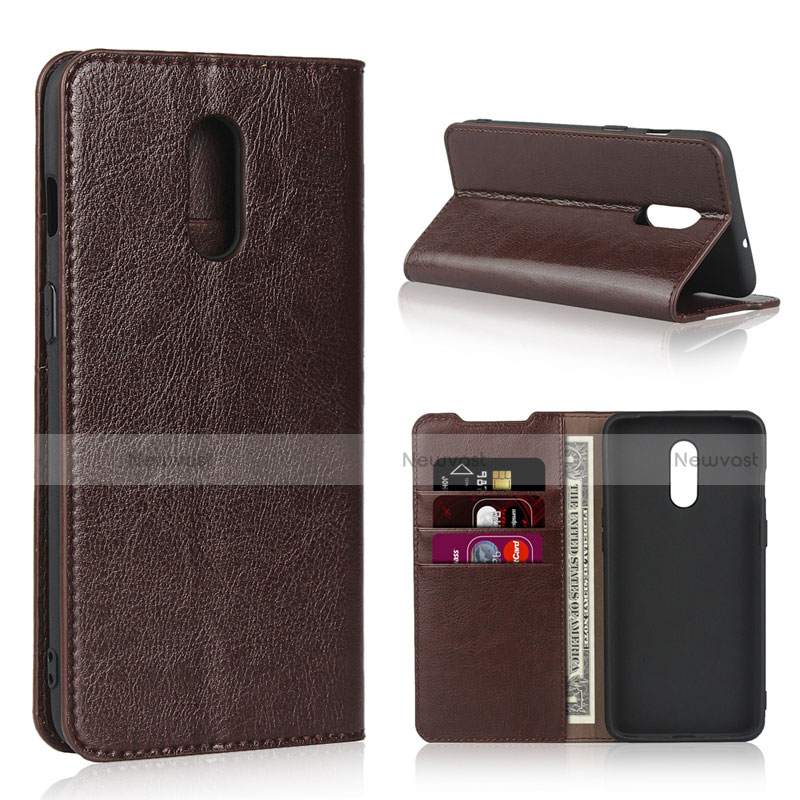 Leather Case Stands Flip Cover L01 Holder for OnePlus 7 Brown