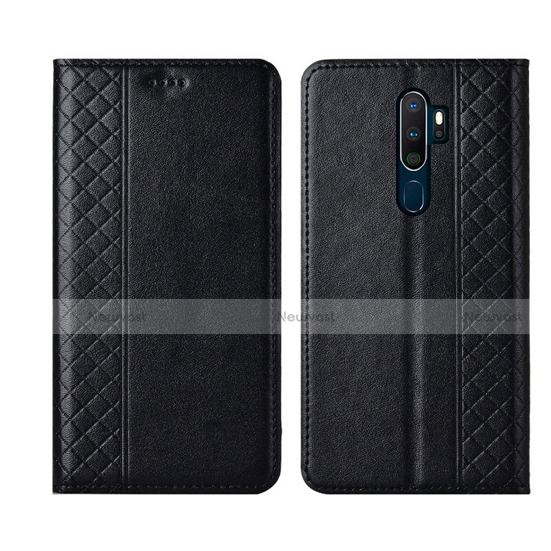 Leather Case Stands Flip Cover L01 Holder for Oppo A5 (2020) Black