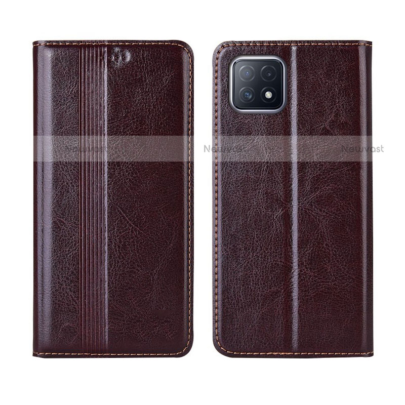 Leather Case Stands Flip Cover L01 Holder for Oppo A72 5G Brown