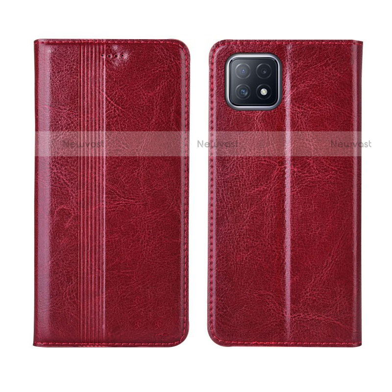 Leather Case Stands Flip Cover L01 Holder for Oppo A72 5G Red Wine