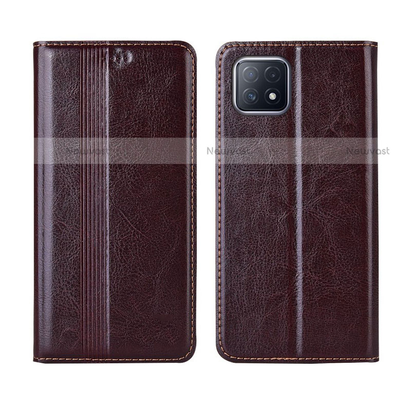 Leather Case Stands Flip Cover L01 Holder for Oppo A73 5G Brown