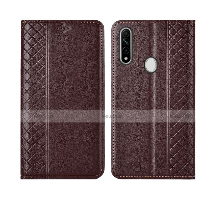 Leather Case Stands Flip Cover L01 Holder for Oppo A8 Brown