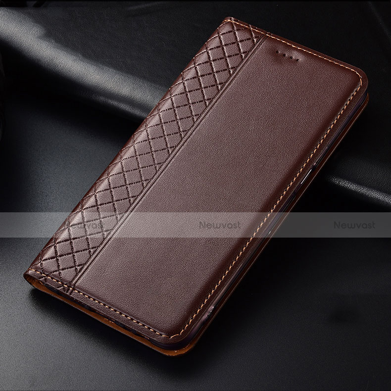Leather Case Stands Flip Cover L01 Holder for Oppo Find X2 Brown