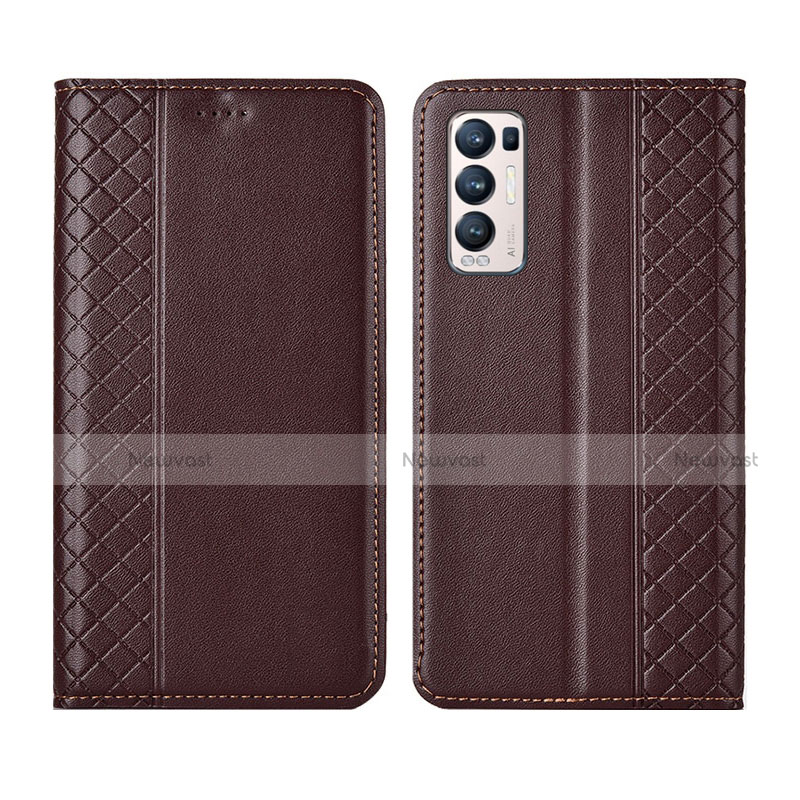 Leather Case Stands Flip Cover L01 Holder for Oppo Find X3 Neo 5G Brown
