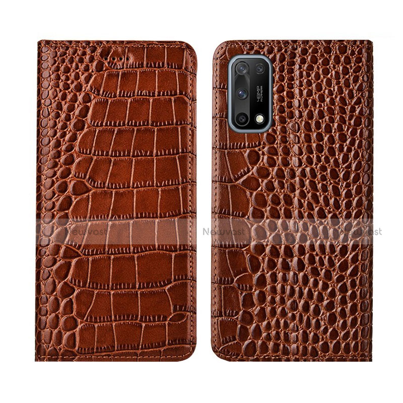 Leather Case Stands Flip Cover L01 Holder for Oppo K7x 5G Light Brown