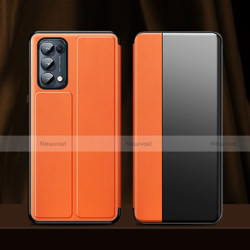 Leather Case Stands Flip Cover L01 Holder for Oppo Reno5 Pro 5G Orange