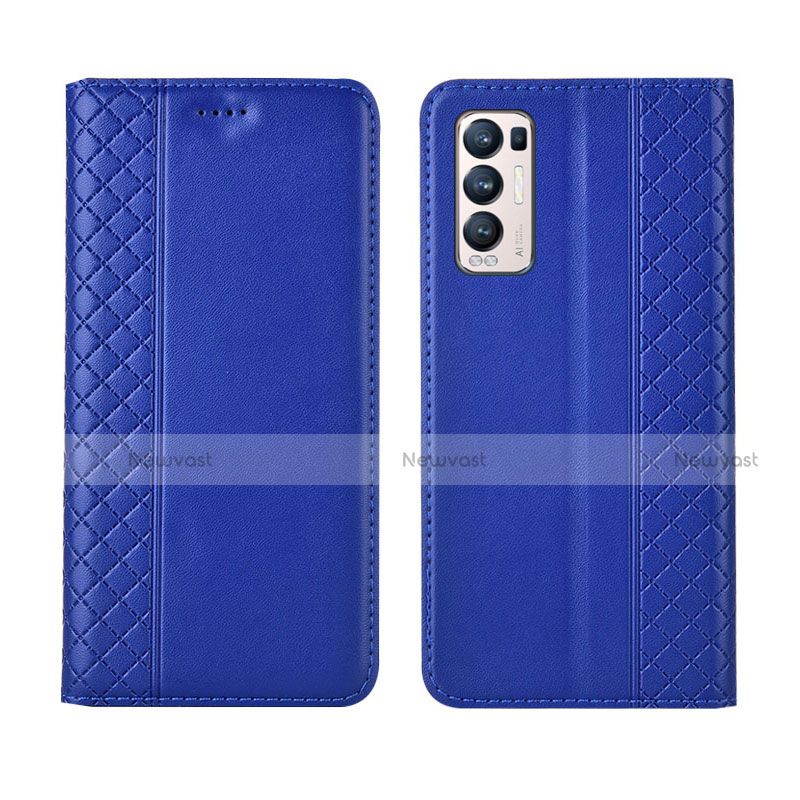 Leather Case Stands Flip Cover L01 Holder for Oppo Reno5 Pro+ Plus 5G Blue