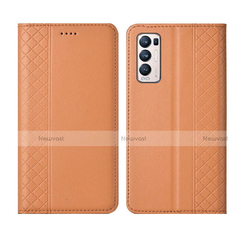 Leather Case Stands Flip Cover L01 Holder for Oppo Reno5 Pro+ Plus 5G Orange