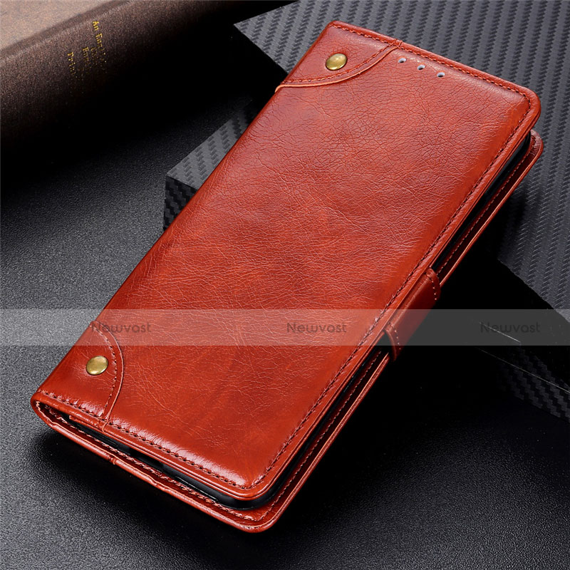 Leather Case Stands Flip Cover L01 Holder for Realme 7 Pro Light Brown