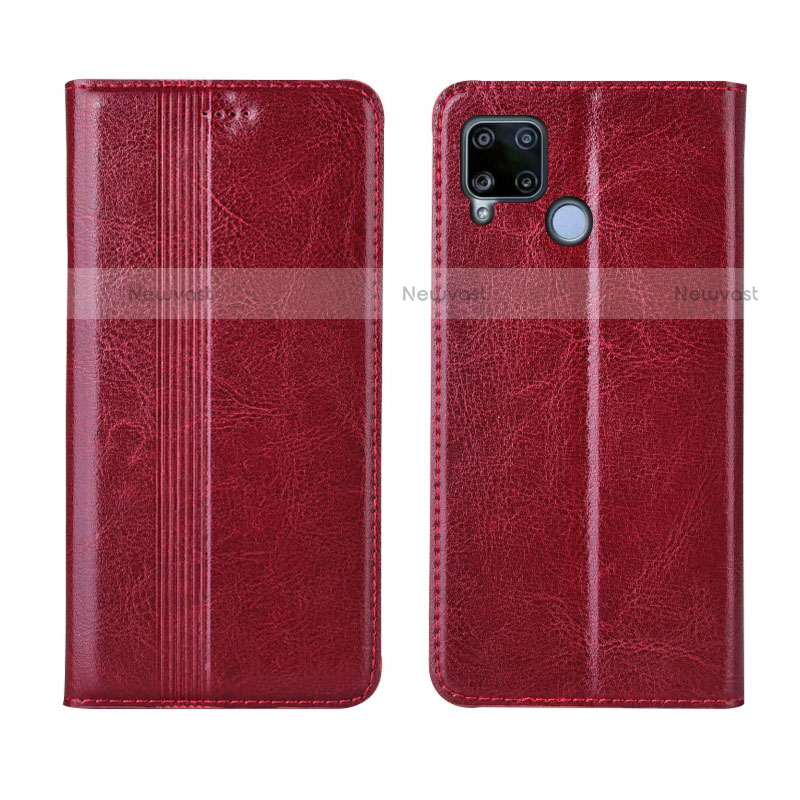 Leather Case Stands Flip Cover L01 Holder for Realme C15 Red