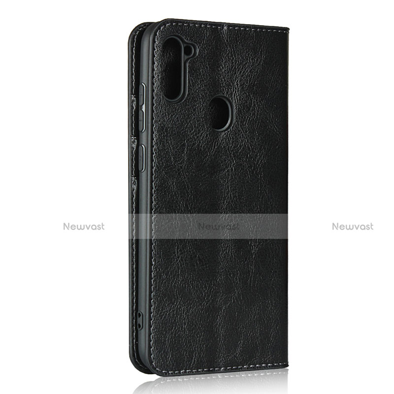 Leather Case Stands Flip Cover L01 Holder for Samsung Galaxy A11 Black