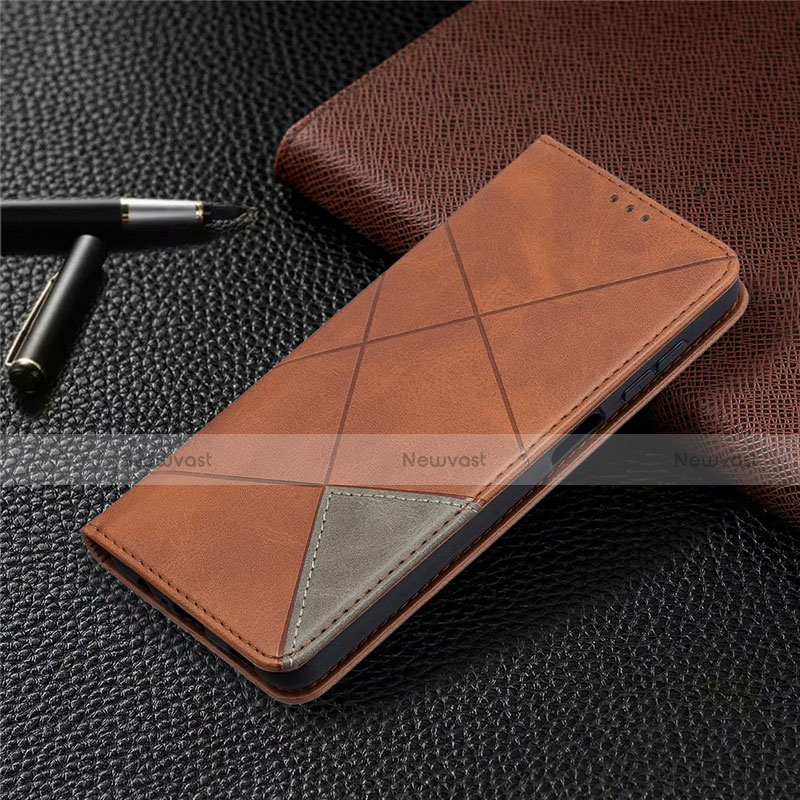 Leather Case Stands Flip Cover L01 Holder for Samsung Galaxy A12 Brown