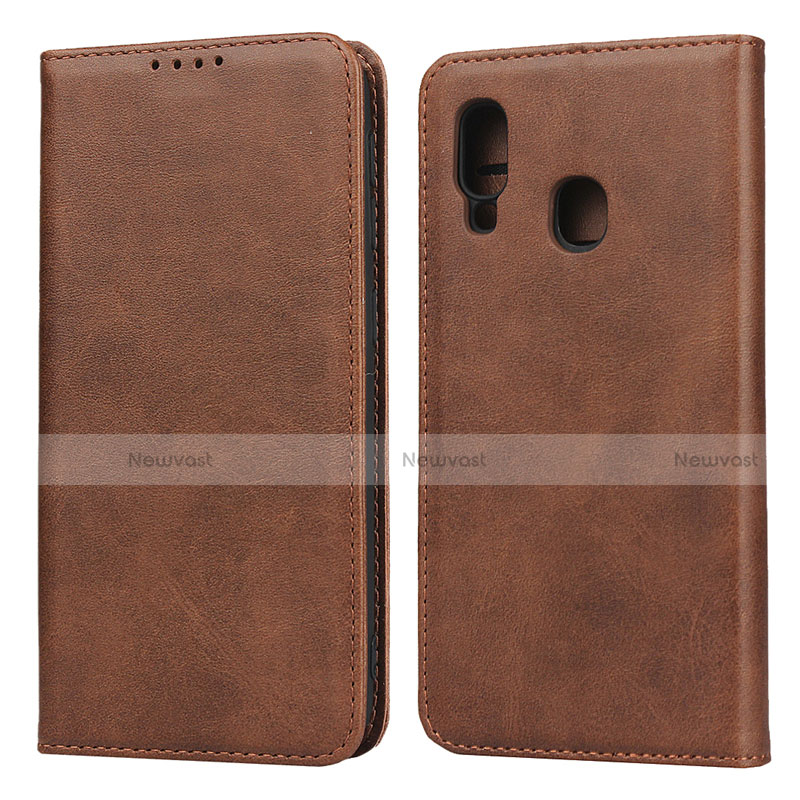 Leather Case Stands Flip Cover L01 Holder for Samsung Galaxy A20e Brown