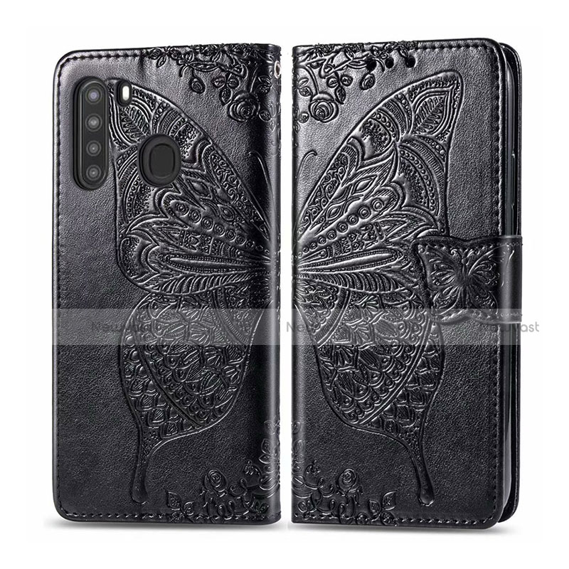 Leather Case Stands Flip Cover L01 Holder for Samsung Galaxy A21 Black