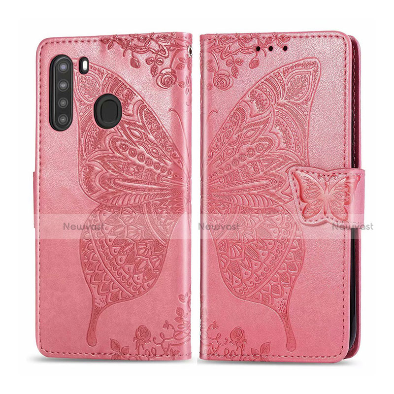 Leather Case Stands Flip Cover L01 Holder for Samsung Galaxy A21 Pink