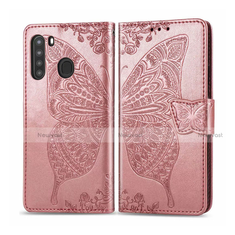 Leather Case Stands Flip Cover L01 Holder for Samsung Galaxy A21 Rose Gold