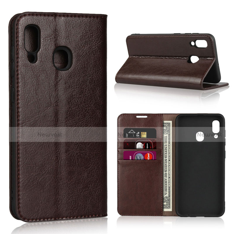 Leather Case Stands Flip Cover L01 Holder for Samsung Galaxy A30 Brown