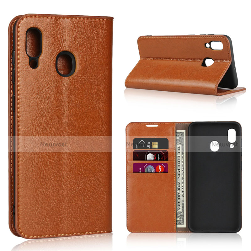 Leather Case Stands Flip Cover L01 Holder for Samsung Galaxy A30 Orange