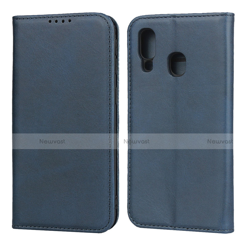 Leather Case Stands Flip Cover L01 Holder for Samsung Galaxy A40 Blue
