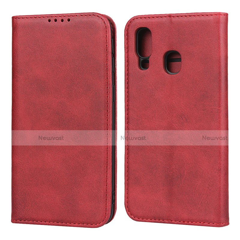 Leather Case Stands Flip Cover L01 Holder for Samsung Galaxy A40 Red