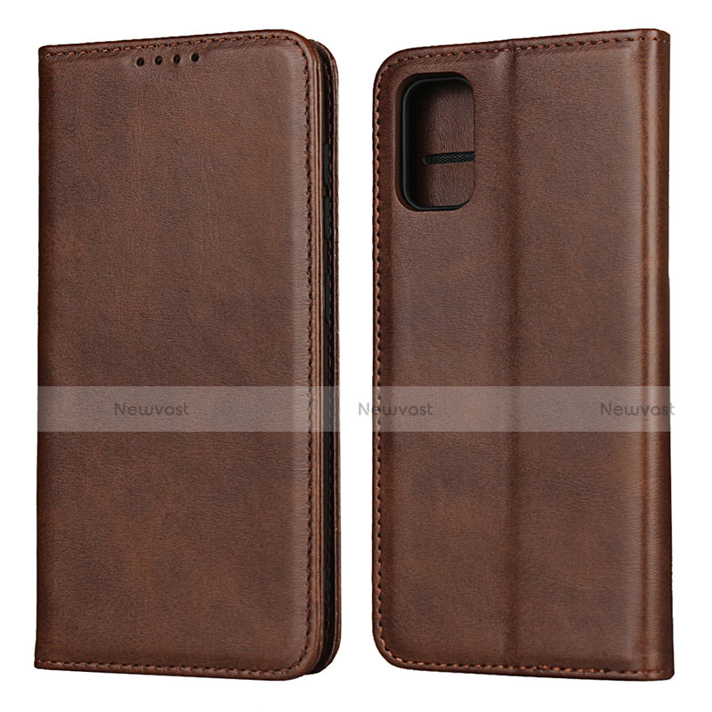 Leather Case Stands Flip Cover L01 Holder for Samsung Galaxy A41 Brown