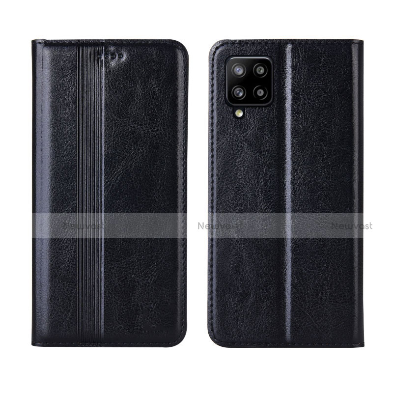 Leather Case Stands Flip Cover L01 Holder for Samsung Galaxy A42 5G Black