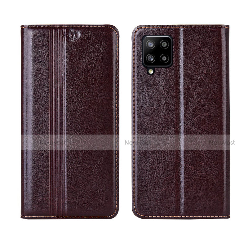Leather Case Stands Flip Cover L01 Holder for Samsung Galaxy A42 5G Brown