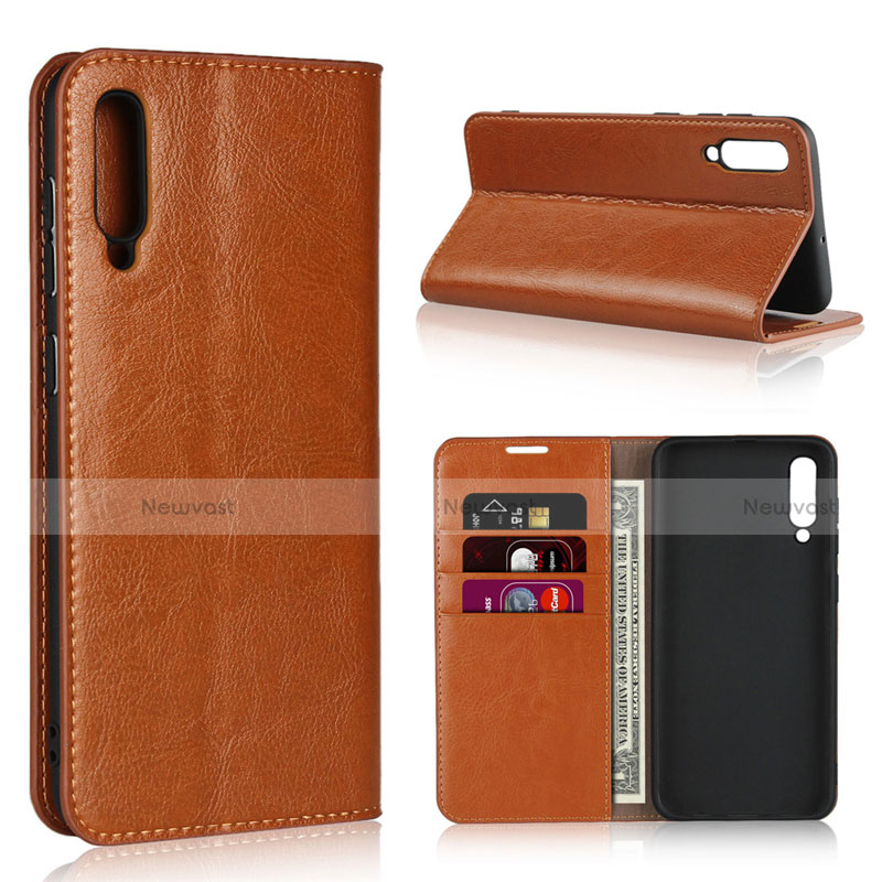 Leather Case Stands Flip Cover L01 Holder for Samsung Galaxy A50 Orange