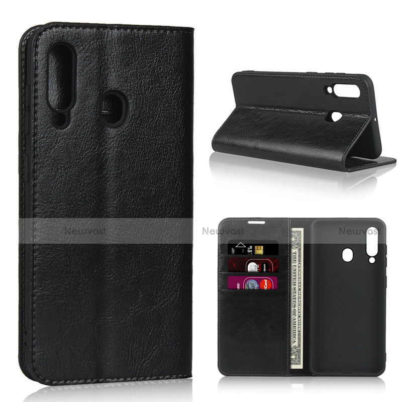 Leather Case Stands Flip Cover L01 Holder for Samsung Galaxy A60 Black