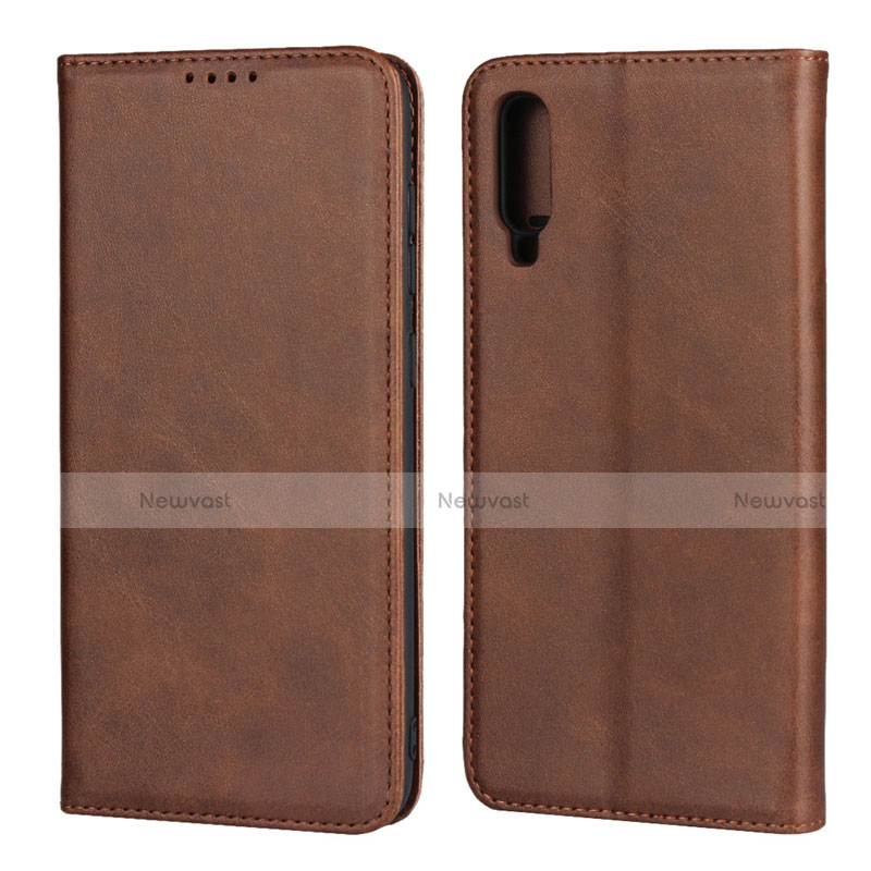 Leather Case Stands Flip Cover L01 Holder for Samsung Galaxy A70 Brown