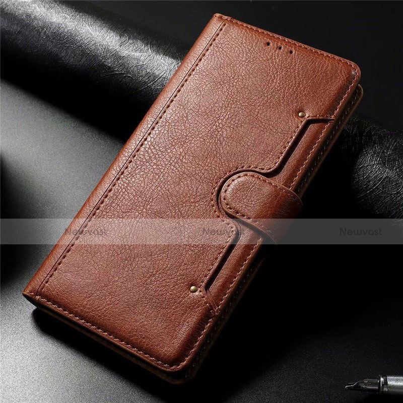 Leather Case Stands Flip Cover L01 Holder for Samsung Galaxy A71 5G Brown