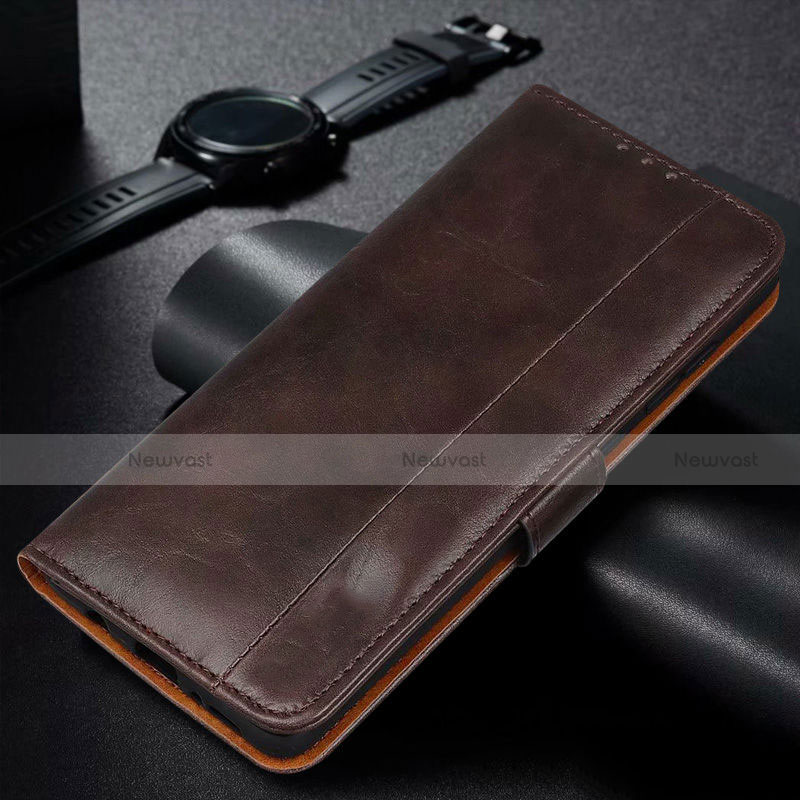 Leather Case Stands Flip Cover L01 Holder for Samsung Galaxy M21 Brown