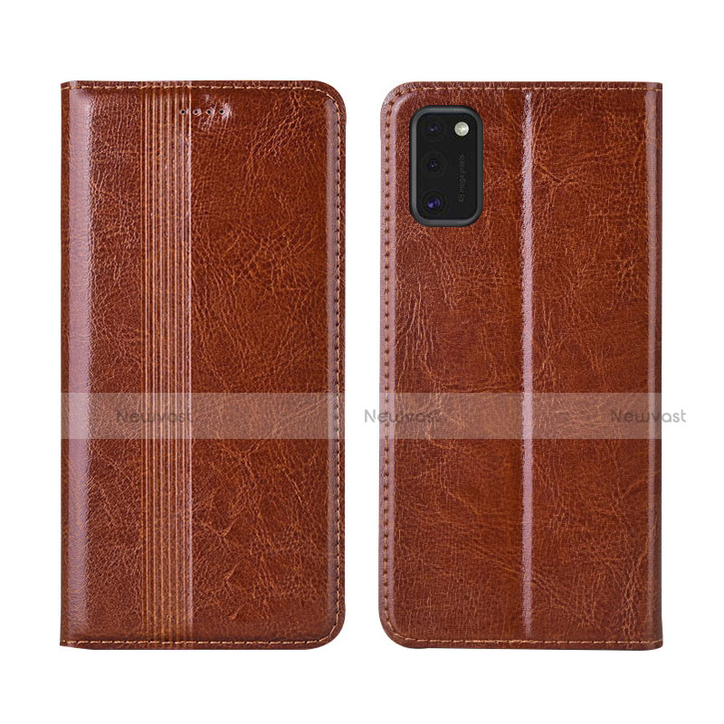 Leather Case Stands Flip Cover L01 Holder for Samsung Galaxy M51 Light Brown