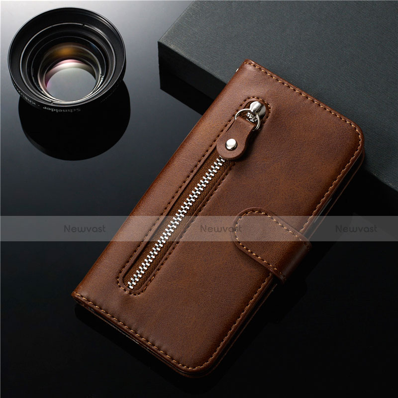 Leather Case Stands Flip Cover L01 Holder for Samsung Galaxy S20 Brown