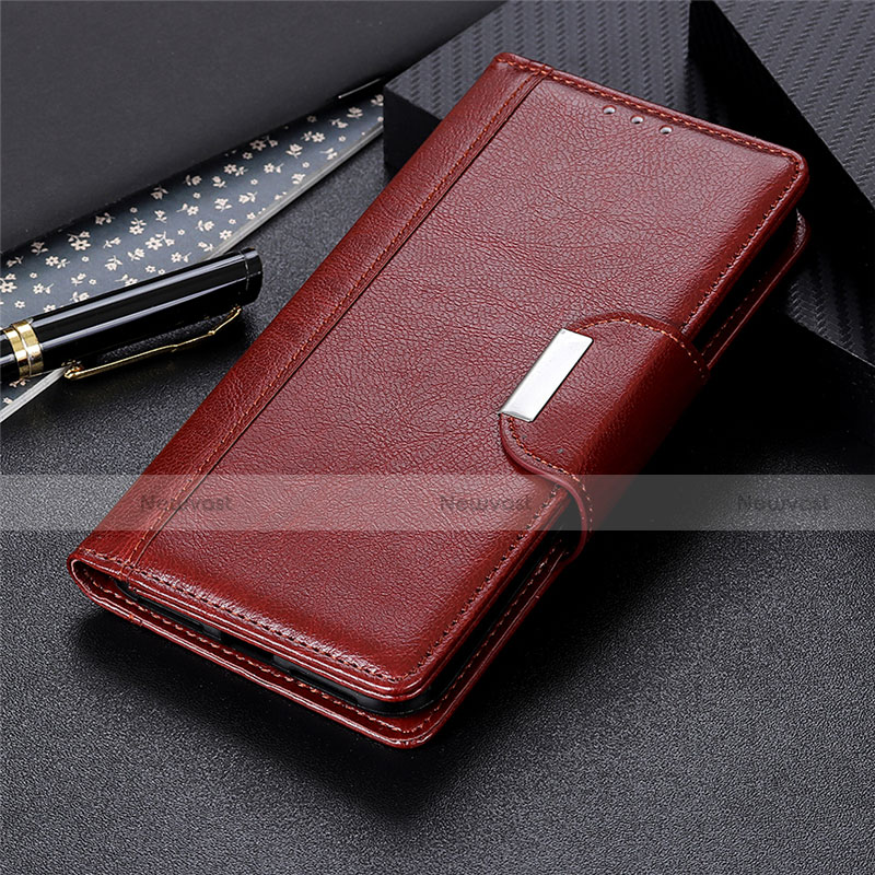 Leather Case Stands Flip Cover L01 Holder for Samsung Galaxy S21 5G Brown