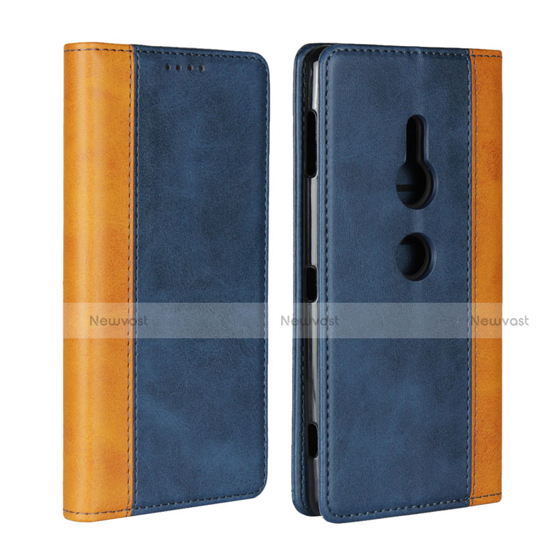 Leather Case Stands Flip Cover L01 Holder for Sony Xperia XZ2 Blue