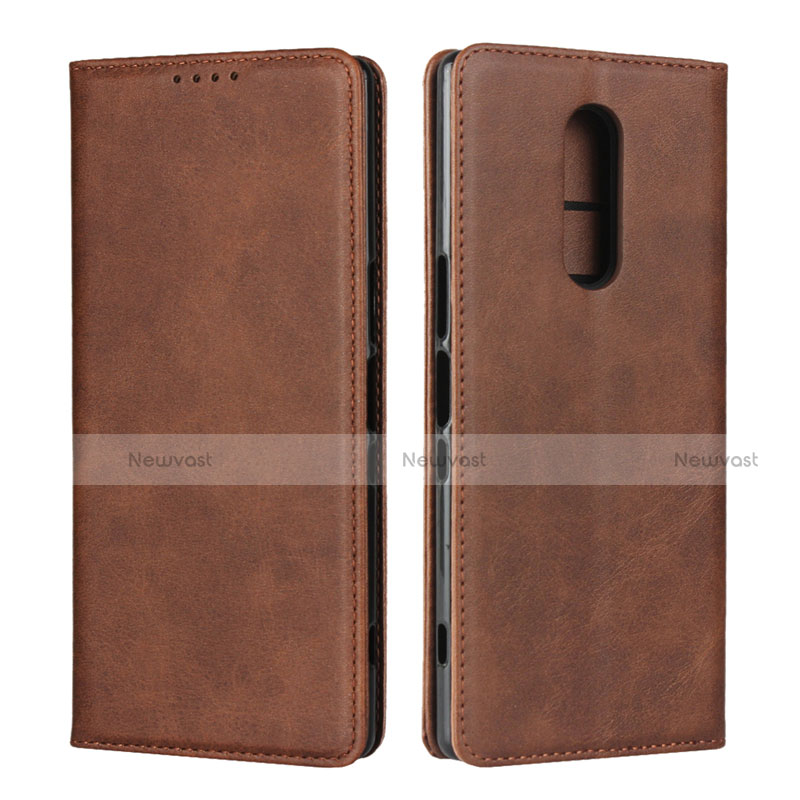 Leather Case Stands Flip Cover L01 Holder for Sony Xperia XZ4 Brown