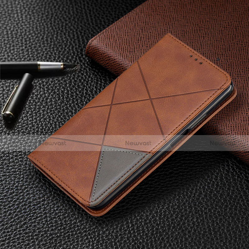 Leather Case Stands Flip Cover L01 Holder for Vivo X50 5G Brown