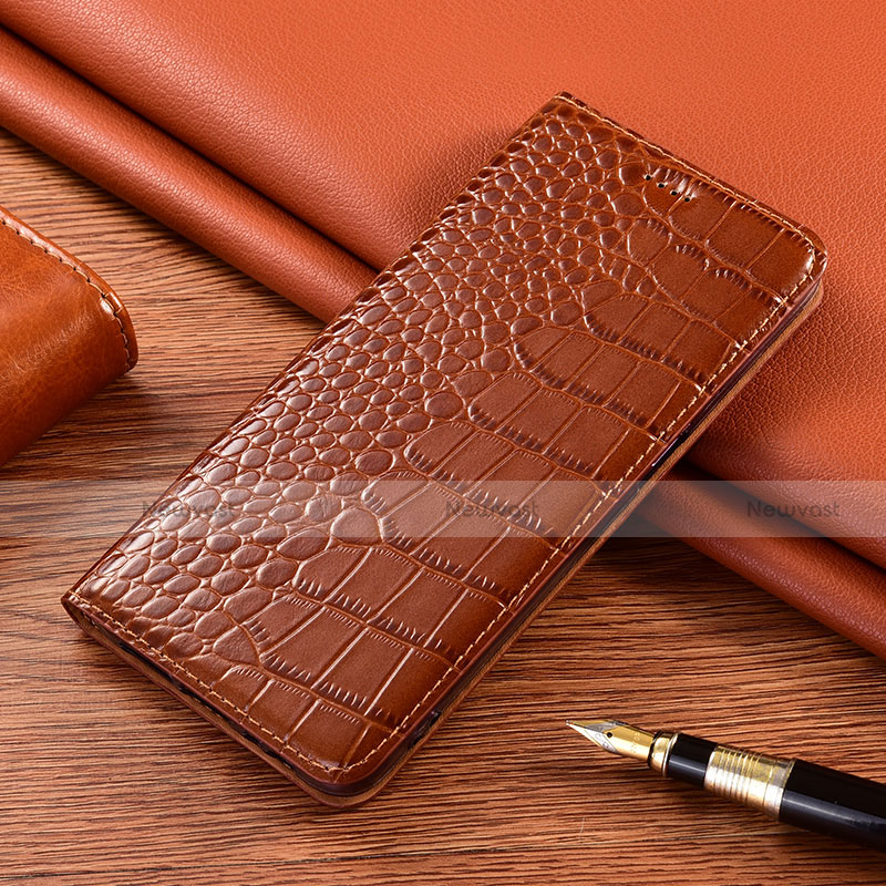 Leather Case Stands Flip Cover L01 Holder for Vivo X50e 5G Light Brown