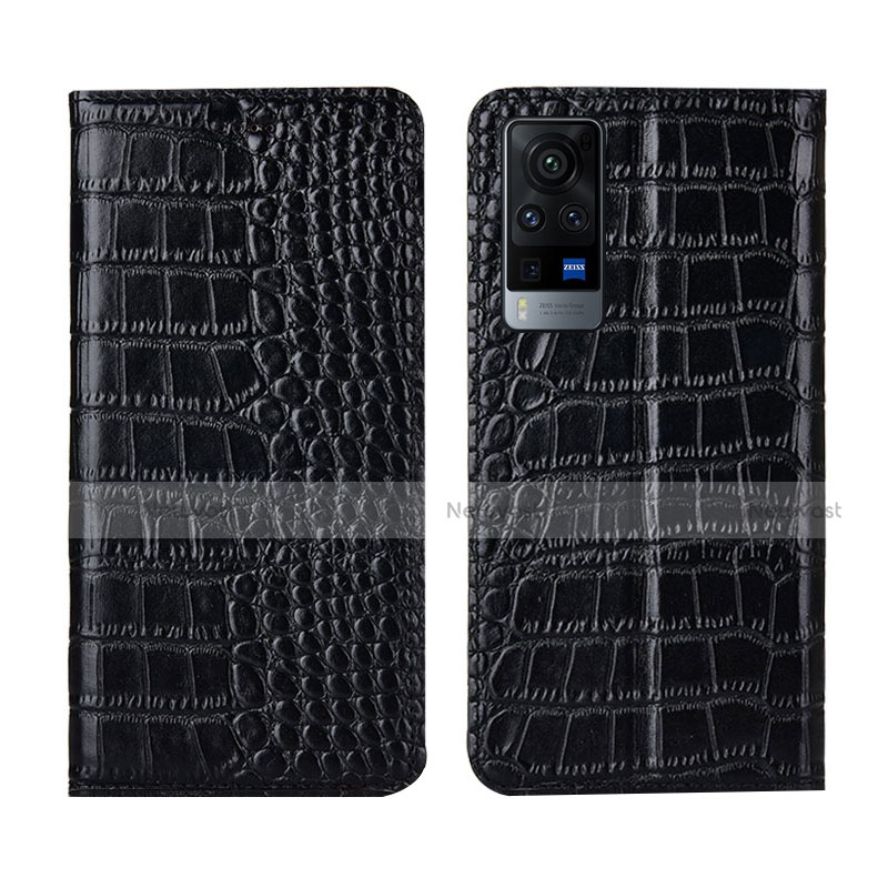 Leather Case Stands Flip Cover L01 Holder for Vivo X60 5G Black